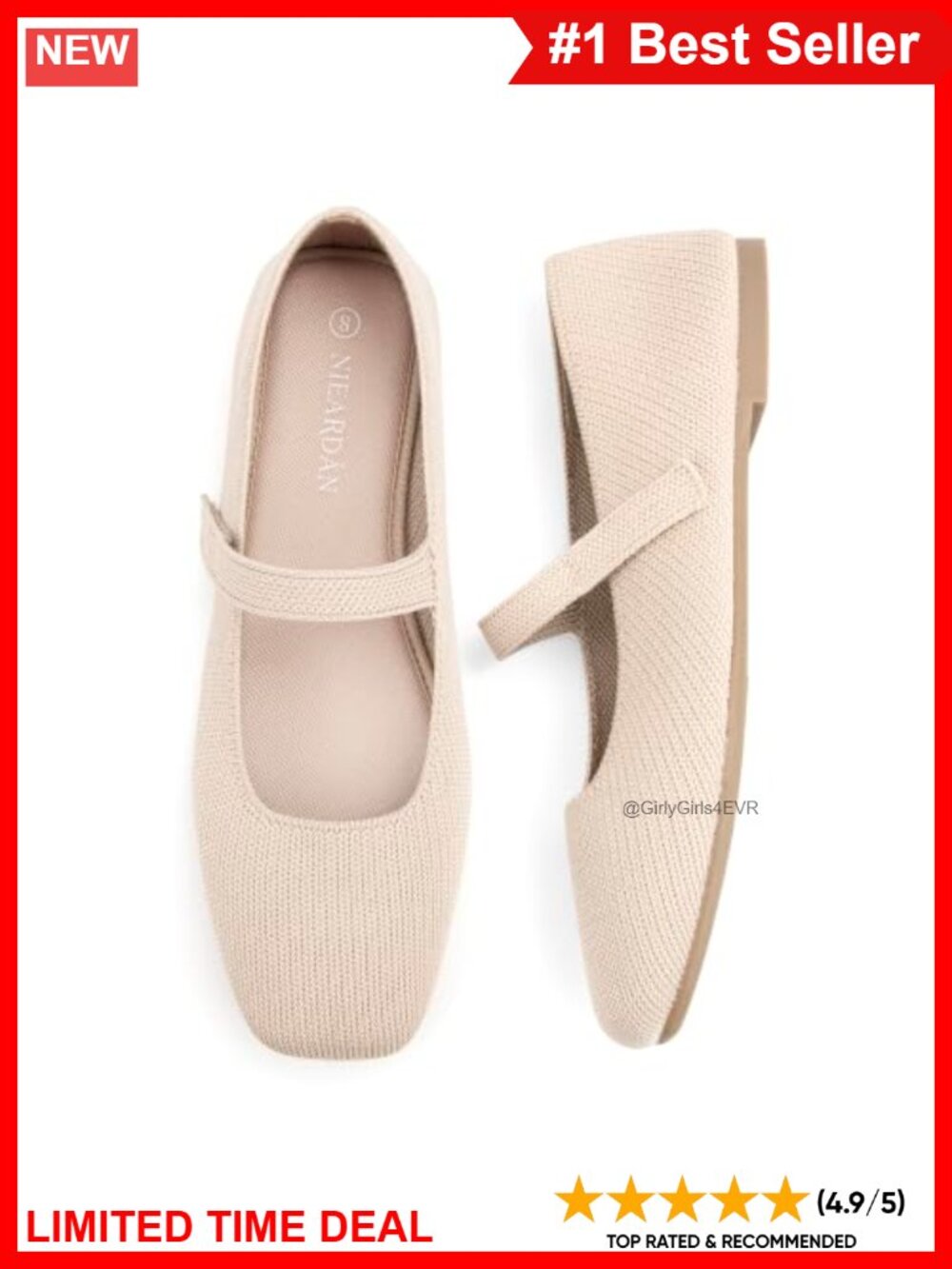 Lightweight Knit Square Toe Mary Jane Ballet Flats Adjustable Strap Washable